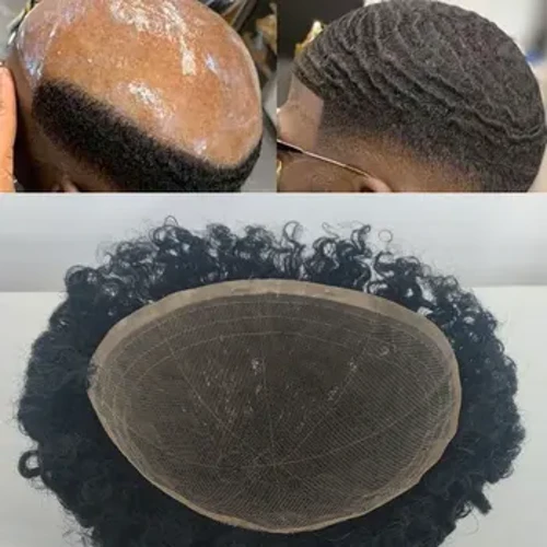 Tóc Người Phi Kinky Xoăn Nam Toupee Tóc Giả Sóng 360 Bộ Tóc Giả Pháp Toàn Ren Toupee Dành Cho Người Mỹ Gốc Phi 10X8 Kích Thước Căn Cứ 1B