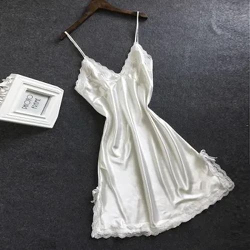 Ingubo Yasebusuku Yabesifazane Ingubo yokulala Ingubo e-Sexy Lace Nighty Ingubo ye-Spaghetti Izingubo zokulala zasehlobo zikasilika I-Satin Ingubo yasebusuku I-Loungewear Side Bow