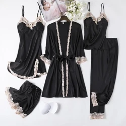 Leagann Róbaí Kimono Lása Dubh Mná Gúna Bride Sexy Nightgown Feisteas Feisteas Codlata Réón Pajamas Culaith Samhraidh M-XXL Caith Baile Ócáideach