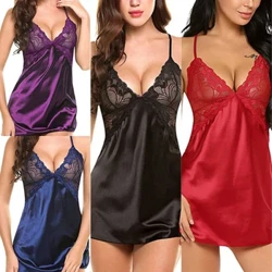 Nā lole moe wahine Sexy Imitation Ice Silk Back Cross Halter Lace Splicing Nightgown Nui Nui ʻoluʻolu ʻAʻahu ʻauʻau Homewear