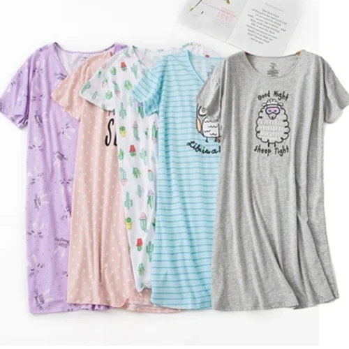 Dylunydd Brand Dillad Cartref Merched Cartwn Achlysurol Nightgown Ladies Cotton Nightdress Benywaidd Coler Rownd Gwisg Cwsg Ansawdd Uchel