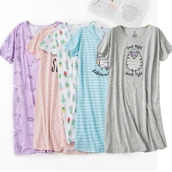 Mark Designer Hauskleeder Fraen Casual Cartoon Nightgown Dammen Kotteng Nuetskleed Weiblech Ronn Kraang Héich Qualitéit Schlofkleed