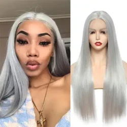 Granny kulrang sintetik parik uzun tekis sochli oq ayollar uchun kundalik Cosplay partiyalari uchun tabiiy yuqori haroratli ipak peruklar