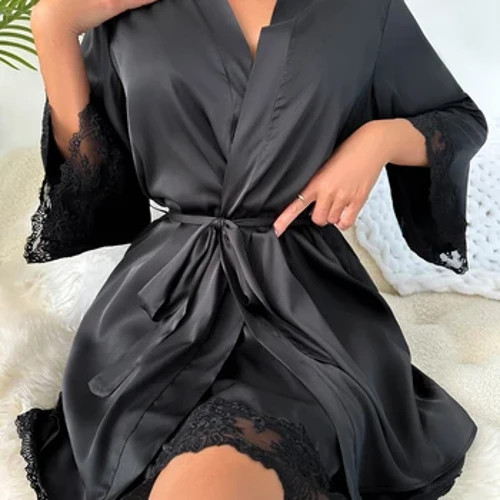 Sâu Gợi Cảm V Màu Nguyên Chất Satin Phối Ren Satin Thiết Kế Quai Váy Ngủ Đơn Giản Và Thoải Mái Áo Mặc Nhà Bộ Quần Áo