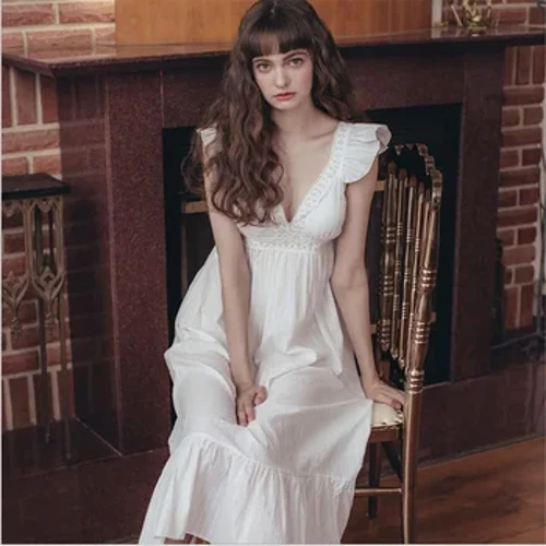 Gwisg Lolita i Ferched Las Gwyn Llewys Dywysoges Crysau Cwsg Hen Fonesig Merched Gwisg Nos Pyjamas Ciwt Dillad lolfa