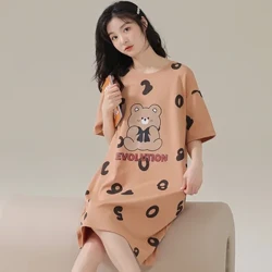 Áo ngủ nữ mới Áo ngủ nữ mùa hè Áo ngủ ngắn tay dễ thương Phim hoạt hình Kích thước lớn Phần mỏng Áo ngủ phong cách đại học