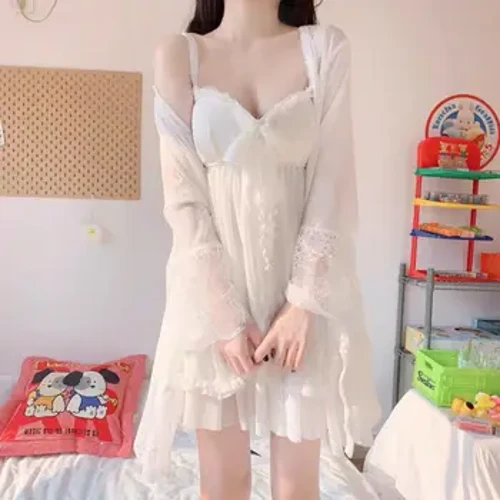 Kolore lisoko Parpailak Sling Nightgown Mahukarik gabeko Backless Etxeko soinekoa Udaberria Udaberrian Estilo berria Lo egiteko gona multzoa Gasa Sexy Nightgown