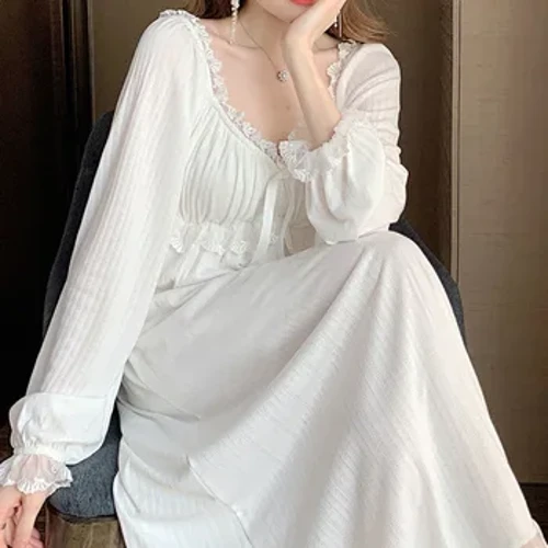 Fdfklak Camicie da notte in cotone per le donne Nuovo abito da notte a maniche lunghe Camicia da notte bianca allentata di grandi dimensioni Camicia da notte da notte per donna