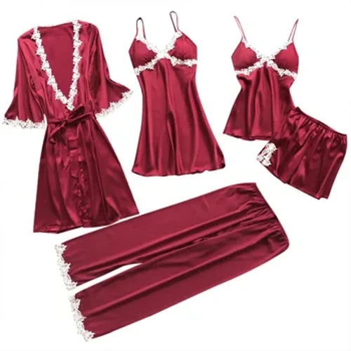 5 Seti Seti Sexy Five-Piece Piamas Women's Summer afa lima Ofu Fa'aipoipo fa'atasi ai ma le lapopoa Homewear Nightgown Ta'ele.