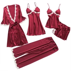 5 Seti Seti Sexy Five-Piece Piamas Women's Summer afa lima Ofu Fa'aipoipo fa'atasi ai ma le lapopoa Homewear Nightgown Ta'ele.