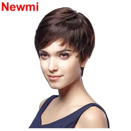 Peruca curta marrom pixie corte perucas de cabelo humano 4 polegada curto pixie perucas sem tampa completa máquina usar e ir sem cola iniciante amigável peruca