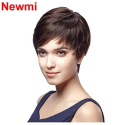 Tóc Giả Ngắn Màu Nâu Pixie Cắt Tóc Giả Tóc Con Người 4Inch Ngắn Pixie Tóc Giả Không Nắp Full Máy Mặc Và Đi Glueless thân Thiện Với Người Mới Bắt Đầu Tóc Giả