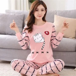 Set de pantaloni cu mâneci lungi pentru femei, îmbrăcăminte de acasă, care poate fi purtat extern, mătase cu lapte, roz, drăguț, stil de desene animate, set de pijamale de primăvară și toamnă