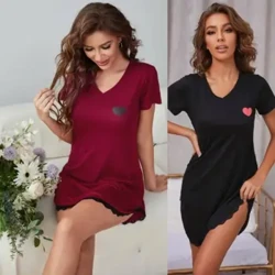 Lenjerie de noapte pentru femei sexy de vară, cu tiv, cămașă de noapte cu decolteu în V, cu mânecă scurtă, pijama, cămașă de noapte.