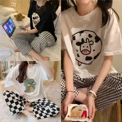 Pyjamas Merched Haf Set Dau Darn O Brants Hir Llewys Byr Newydd Ierdydd Mawr Rhydd Fersiwn Corea O'r Dillad Cartref Cartwn Ciwt