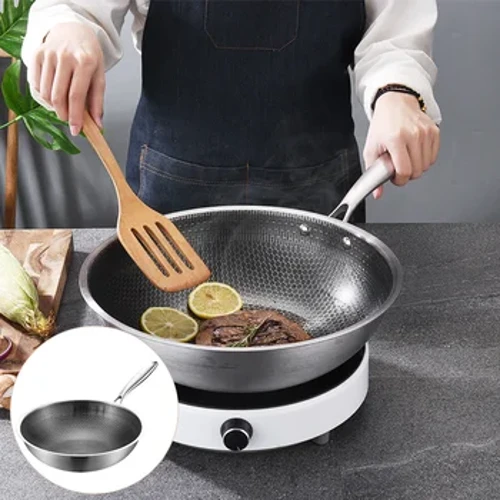 Panela de aço inoxidável frigideira profunda durável woks fogão a gás trabalho cozinha resistente