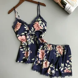 Phụ Nữ Bộ Đồ Ngủ Gợi Cảm Đồ Ngủ Pyjama Set Váy Ngủ Yếm Và Quần Short In Hoa Mùa Hè Thường Ngày