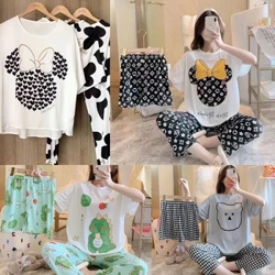 Kvinders 3-delt pyjamas Sommer Ny koreansk version af Student Kortærmede shorts Lange bukser Søde og søde hjemmetøjssæt