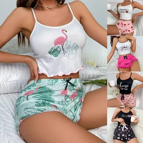 Europæisk amerikansk stil pyjamas kvinders ærmeløse camisole-shortssæt Milk Silk Loungerwear Valentins julefødselsdagsgave