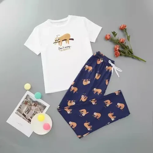 I-Animal Print I-Sexy Pajama Setha Intamo Yemikhono Emfishane Ibhulukwe le-Elastic Waistband Izingubo zokulala zabesifazane nezingubo zokuphumula