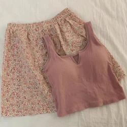 Çiçek elastik bel pijama pantolon yelek sutyen yastıkları ile göğüs pijama pantolon ev pantolon seti pijama kadın yüksek değer