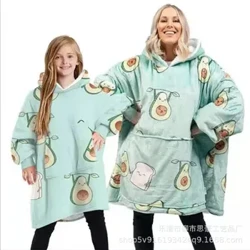 Calda felpa pullover con cappuccio Coperta TV per persone pigre Indumenti da notte per la casa Biancheria intima termica foderata in pile per esterni color avocado