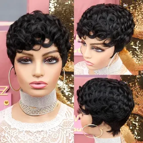 Lühikesed lokkis parukad mustadele naistele Pixie Cut parukad Naturaalsed mustad lühikese lõikega parukad naistele Afro Short Pixie Cut Parukad Pixie Parukad Lühikesed