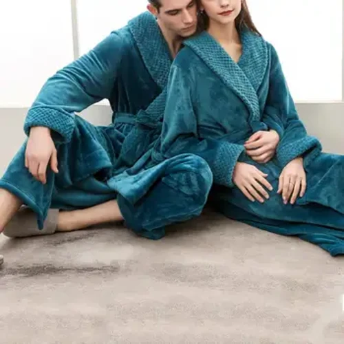 Babae Lalaki Winter Malambot Solid Kulay Makapal Warm Mahaba Bath Robe Home Gown Pantulog