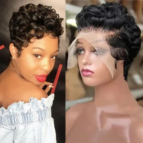 I-Pixie Curly 100% Iwigi Yezinwele Zomuntu 13x4 I-Bob Wig Pixie Efushane #350 Enemibala 99J Amawigi Ezinwele Zomuntu Angaphambili Zabesifazane Abamnyama