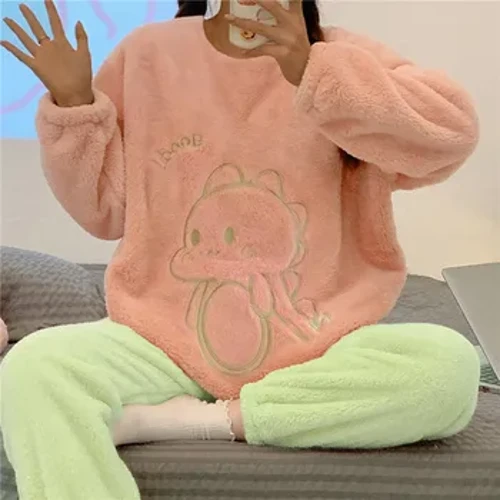 Roztomilé bavlněné dámské flanelové pyžama Zimní termo spací prádlo pro Lady Kawaii Partterns Žena pyžama Módní spací prádlo pro dívky