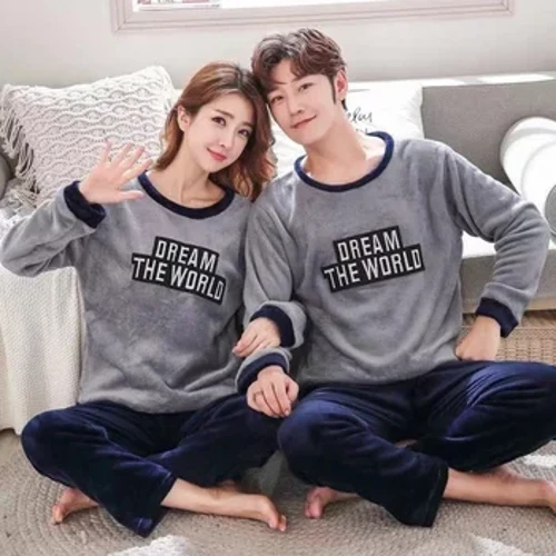 Par Pyjamassæt Kvinder Mænd Vinter Tykke Pyjamas Nattøj Tegnefilm Dinosaur Koreanske elskere Hjemmetøj Blødt Varm Pijamassæt