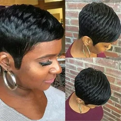 Perruques courtes coupe lutin pour femmes noires Perruques lutin pour femmes noires Coupe lutin courte noire ondulée perruques superposées perruques ondulées noires naturelles