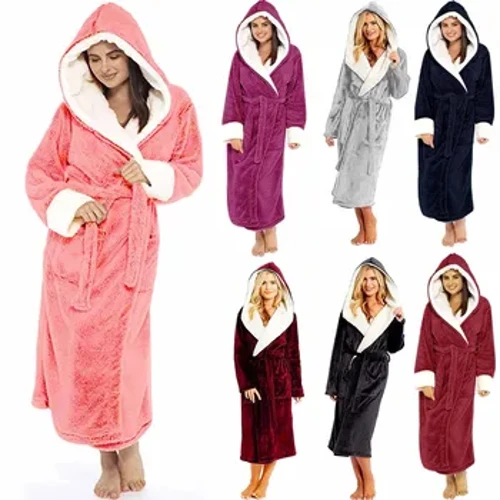 Talvi Erittäin pitkät flanelli Bathrobes Naisten muhkeat lämpimät paksuuntuneet hupulliset kylpytakit unetehdot pehmeät mukavat kimono -kylpytakit