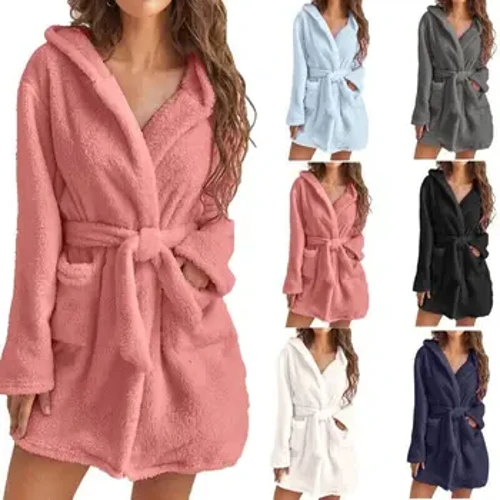 Gwisg Caerfaddon Merched Pyjamas Gaeaf blewog Plush Merched Sexy Hooded Dresin Gŵn Lliw solet Bathrobe Cynnes Merched Dillad Cartref