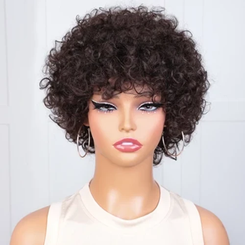 Ayollar uchun silliq jingalak sochli pariklar Qisqa jingalak Pixie Cut braziliyalik soch peruklari Afro jingalak jingalak peruklar tabiiy ayol pariklari