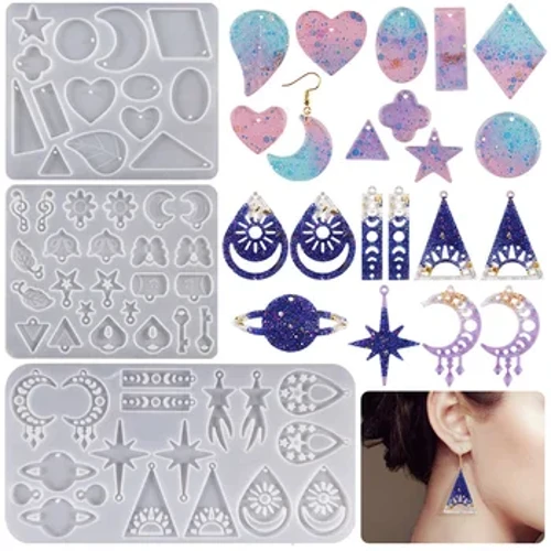 Pendants Earring Roisín Epocsaí Mold Silicone DIY Gealach agus Earrings Múnlaithe Mould Jewelry Making Keychain Pendant Casting Mold