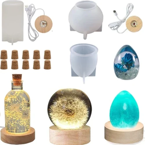 Moule en Silicone pour boule ronde en cristal, moules en résine pour veilleuse, bouteille à dérive avec Base de veilleuse LED et artisanat en bois de liège, DIY