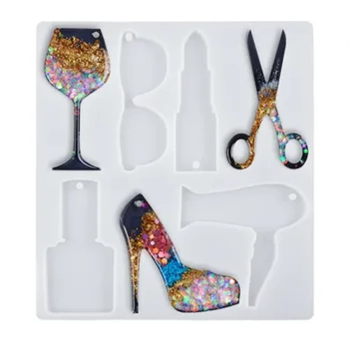 DIY kristall epoksi qatron qolipi Lipstick High Heels Keychain Silikon qolipi