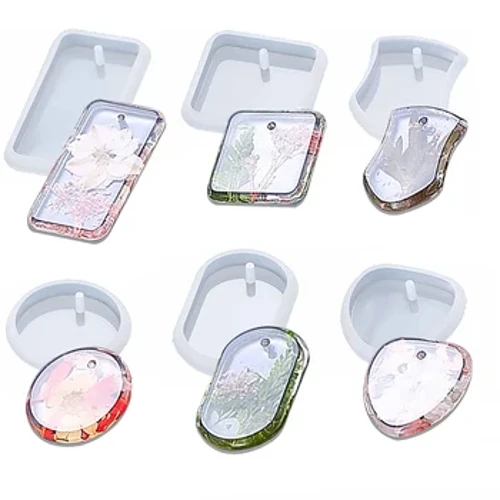 DIY Keychain Pendant Silicone Mold for Epoxy Resin Round Rectangle Pendant me nā Hole Silicone Molds Set Jewelry Making Mold