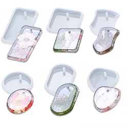 Stampo in silicone con ciondolo portachiavi fai da te per resina epossidica ciondolo rettangolare rotondo con foro set di stampi in silicone stampo per creazione di gioielli