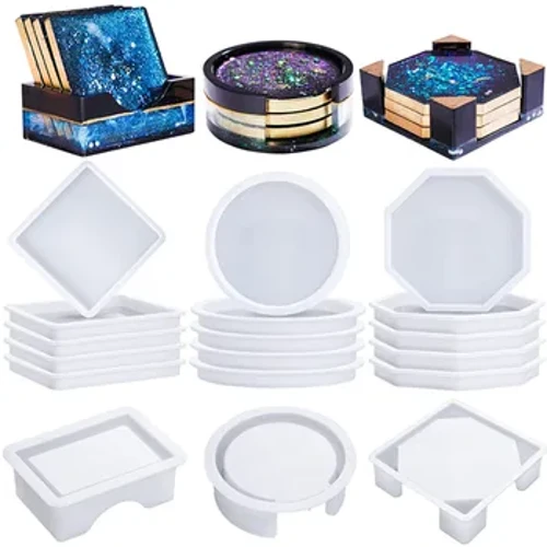Forme din silicon pentru rășină pentru coaster, matrițe pentru coaster cu forme rotunde, pătrate, forme octogonale, matrițe din silicon pentru coaster pentru rășină epoxidică