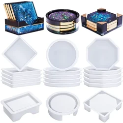 Stampi in resina per sottobicchieri in silicone, stampi per sottobicchieri con stampi per supporti a forma di ottagono quadrato rotondo, stampi in silicone per sottobicchieri per resina epossidica