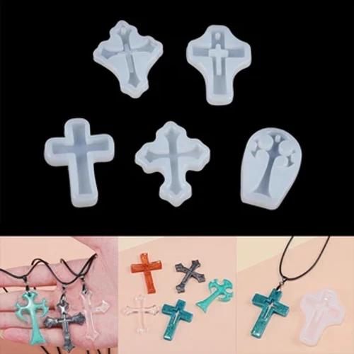 1/5 Pcs Cross Silicone Resin Cetakan Kalung Liontin Casting Cetakan untuk DIY Epoxy Resin Kerajinan Perhiasan Membuat Aksesoris Alat