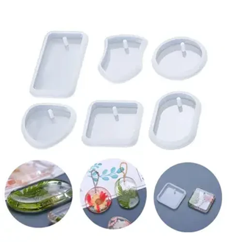 Ensemble de moules en Silicone pour porte-clés, pendentif, cristal, résine époxy, rond, rectangulaire, fabrication de bijoux, 1/6 pièces