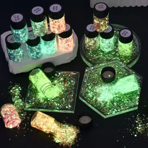 Sequins llewychol Resin Epocsi Llenwi Pigment Glow Mewn Hecsagon Tywyll sgleiniog DIY Resin Silicôn Llwydni Glitter Ewinedd Celf Addurn Emwaith
