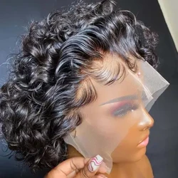 Pixie Cut Wig Preplucked 13x4 Lace Frontal Human Hair Wig Short Curly Wigs Brazilian 13x1 Transparent Pixie Cut Wigs For Women