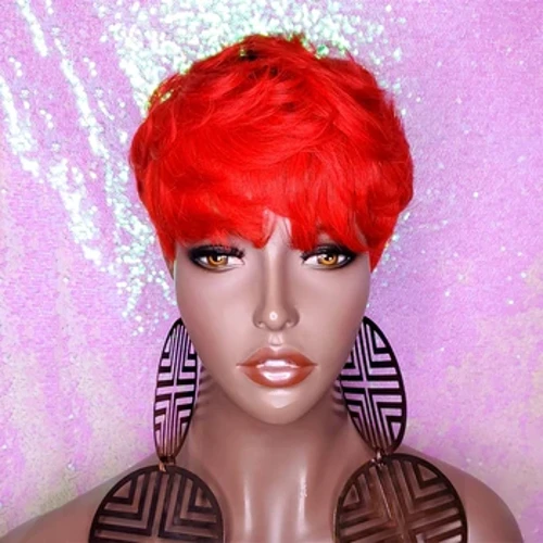 Parrucche rosse Pixie Cut per donne nere Parrucca per capelli umani Parrucche corte Taglio di capelli Parrucche corte per folletti con frangia Capelli veri brasiliani Glueless