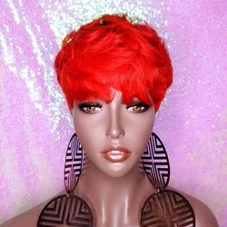 Parrucche rosse Pixie Cut per donne nere Parrucca per capelli umani Parrucche corte Taglio di capelli Parrucche corte per folletti con frangia Capelli veri brasiliani Glueless