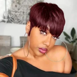Short Pixie Cut Straight Human Hair Wigs Natural Color Brazilian Remy Hair Pixie Cut Wig Human Hair Wig For Women