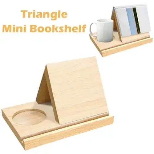 Wooden Triangle Bookshelf Book Stand Holder Book Rest Bookcase na May Coffee Drink Holder Christmas Birthday Gift Para sa Book Lover